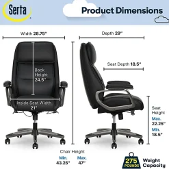 Serta® SmartLayers™ Mosby Ergonomic Vegan Leather High-Back Executive Office Chair, Black/Dark Gray, BIFMA Compliant