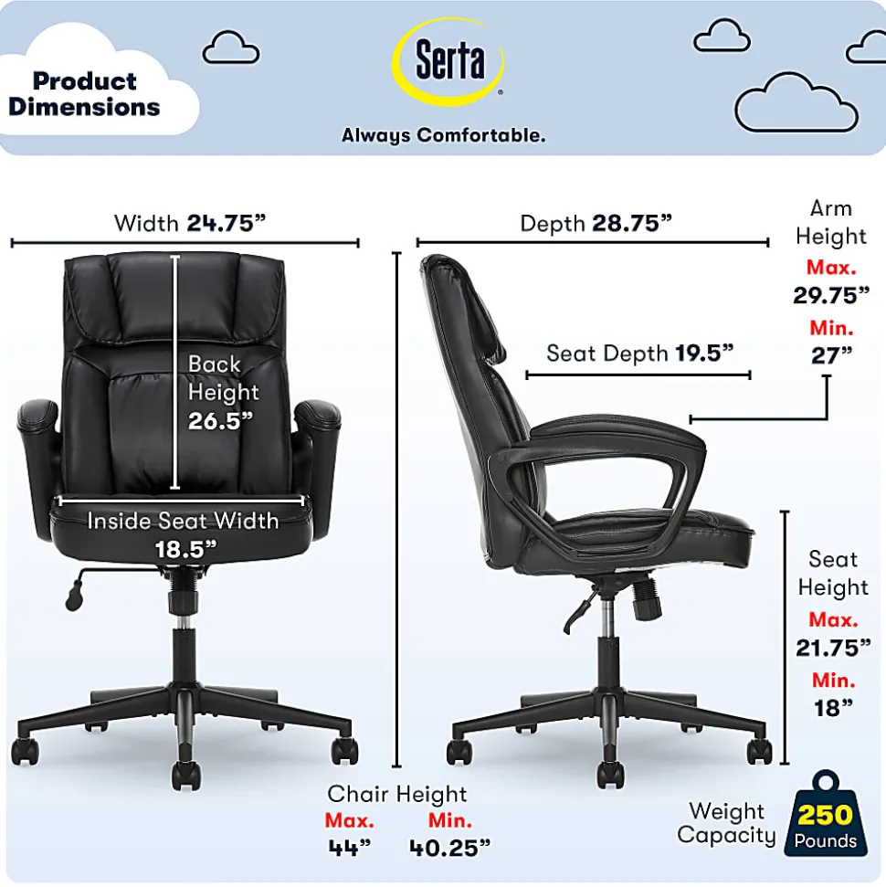 Serta® Style Hannah I Bonded Leather High-Back Office Chair, Comfort Black