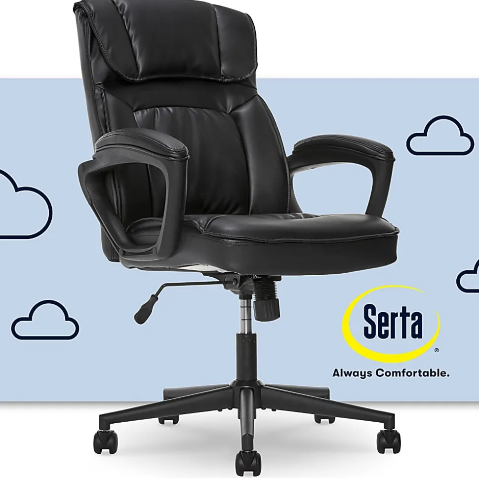 Serta® Style Hannah I Bonded Leather High-Back Office Chair, Comfort Black
