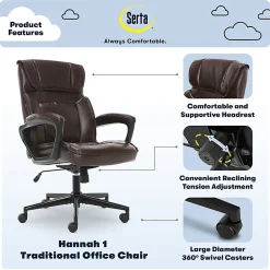 Serta® Style Hannah I Bonded Leather High-Back Office Chair, Comfort Biscuit/Black
