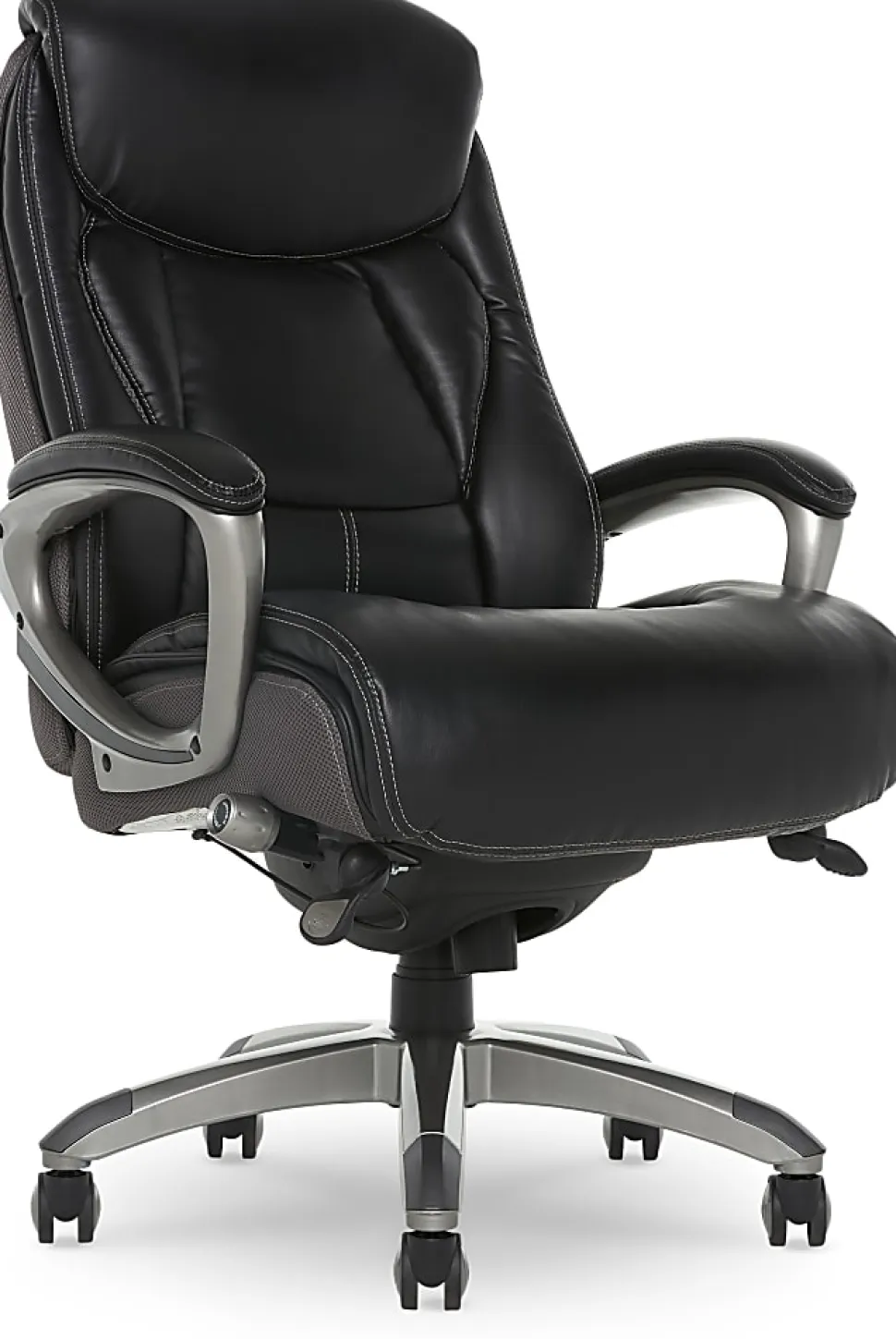 Serta® Works Bonded Leather/Mesh High-Back Office Chair With Smart Layers Technology, Opportunity Gray/Black/Silver