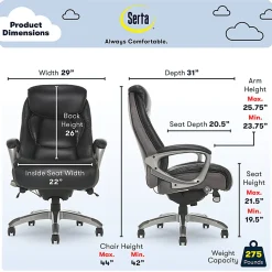 Serta® Works Bonded Leather/Mesh High-Back Office Chair With Smart Layers Technology, Opportunity Gray/Black/Silver