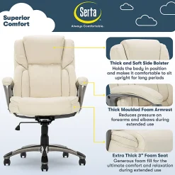 Serta® Works Ergonomic Bonded Leather High-Back Office Chair, American Beige/Silver