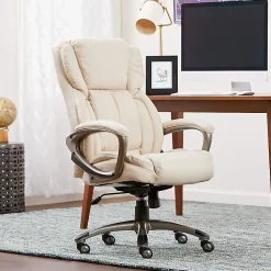 Serta® Works Ergonomic Bonded Leather High-Back Office Chair, American Beige/Silver