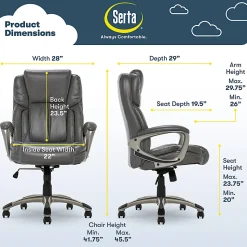 Serta® Works Ergonomic Bonded Leather High-Back Office Chair, Harvard Gray/Silver