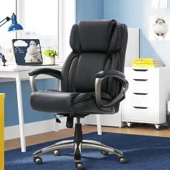 Serta® Works Ergonomic Bonded Leather High-Back Office Chair, Midnight Black/Silver
