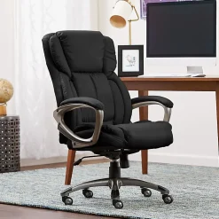 Serta® Works Ergonomic Bonded Leather High-Back Office Chair, Midnight Black/Silver