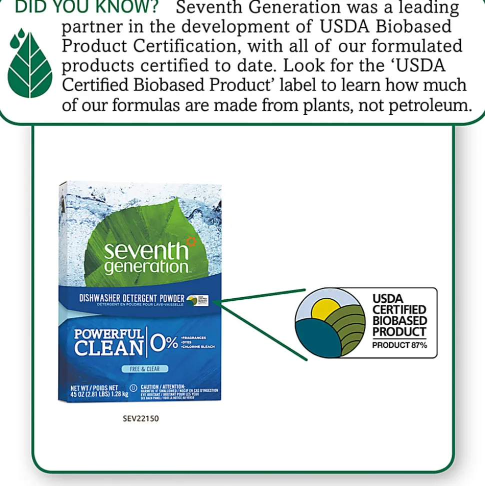 Seventh Generation Dishwasher Detergent - 45 oz (2.81 lb) - Free & Clear Scent - 12 / Carton - Clear