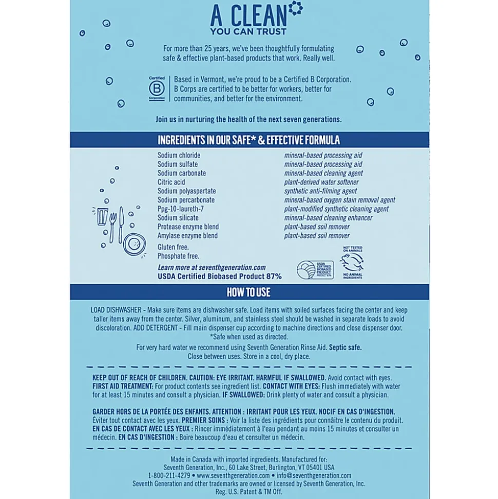 Seventh Generation Dishwasher Detergent - 45 oz (2.81 lb) - Free & Clear Scent - 12 / Carton - Clear