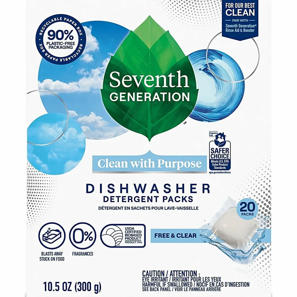 Seventh Generation Natural Dishwasher Detergent 45-Pack - For Dish - Free & Clear Scent - 20 / Pack