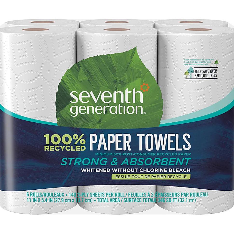 Seventh Generation™ 2-Ply Paper Towels, 100% Recycled, 140 Sheets Per Roll, Pack Of 6 Rolls