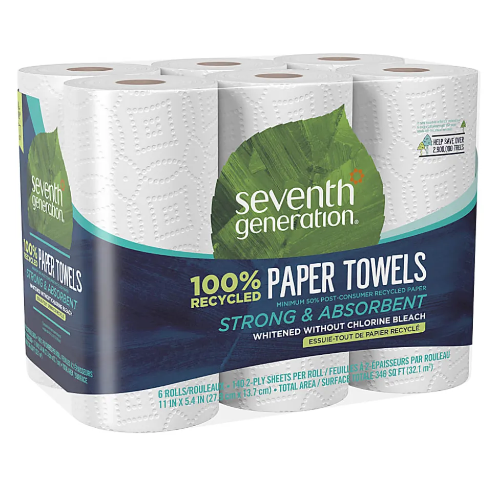 Seventh Generation™ 2-Ply Paper Towels, 100% Recycled, 140 Sheets Per Roll, Pack Of 6 Rolls