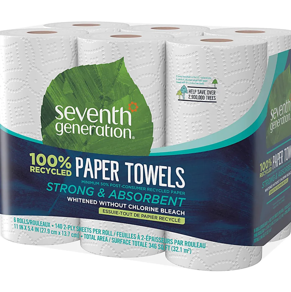 Seventh Generation™ 2-Ply Paper Towels, 100% Recycled, 140 Sheets Per Roll, Pack Of 6 Rolls