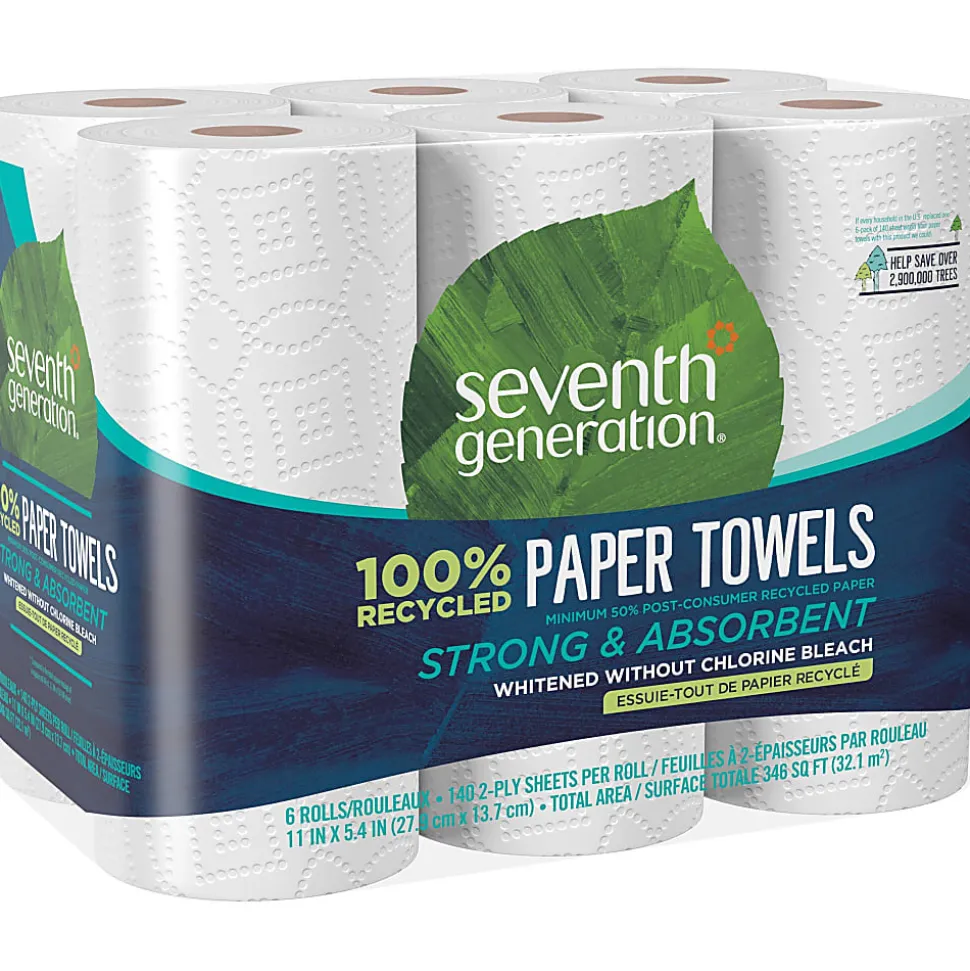 Seventh Generation™ 2-Ply Paper Towels, 100% Recycled, 140 Sheets Per Roll, Pack Of 6 Rolls