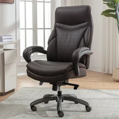 Shaquille O'Nealâ„¢ Maximos Big & Tall Ergonomic Vegan Leather High-Back Executive Office Chair, Dark Brown/Silver, BIFMA Compliant
