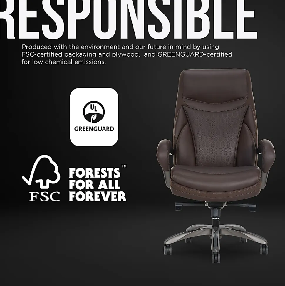 Shaquille O'Neal™ Maximos Big & Tall Ergonomic Vegan Leather High-Back Executive Office Chair, Dark Brown/Silver, BIFMA Compliant