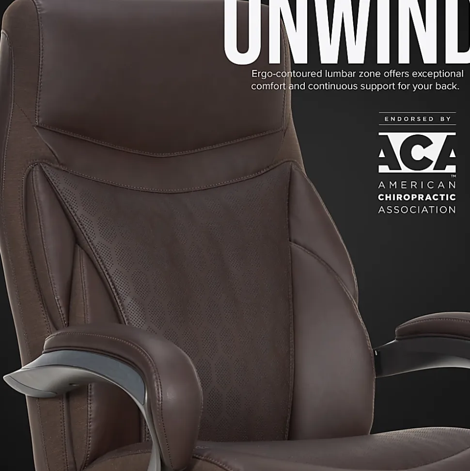 Shaquille O'Neal™ Maximos Big & Tall Ergonomic Vegan Leather High-Back Executive Office Chair, Dark Brown/Silver, BIFMA Compliant
