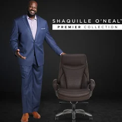 Shaquille O'Neal™ Maximos Big & Tall Ergonomic Vegan Leather High-Back Executive Office Chair, Dark Brown/Silver, BIFMA Compliant