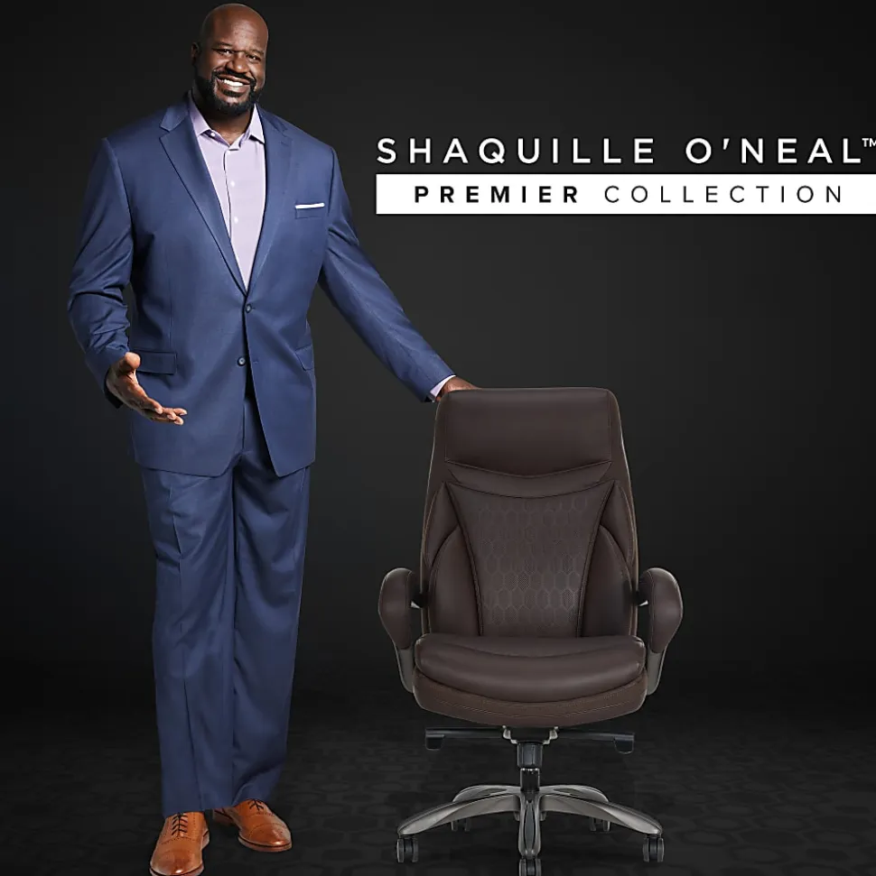 Shaquille O'Neal™ Maximos Big & Tall Ergonomic Vegan Leather High-Back Executive Office Chair, Dark Brown/Silver, BIFMA Compliant