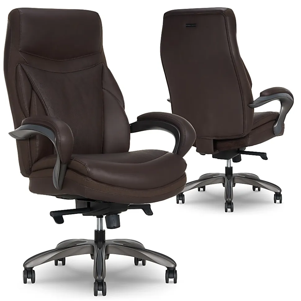 Shaquille O'Neal™ Maximos Big & Tall Ergonomic Vegan Leather High-Back Executive Office Chair, Dark Brown/Silver, BIFMA Compliant