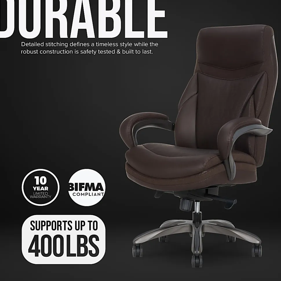 Shaquille O'Neal™ Maximos Big & Tall Ergonomic Vegan Leather High-Back Executive Office Chair, Dark Brown/Silver, BIFMA Compliant