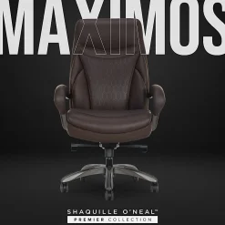 Shaquille O'Neal™ Maximos Big & Tall Ergonomic Vegan Leather High-Back Executive Office Chair, Dark Brown/Silver, BIFMA Compliant