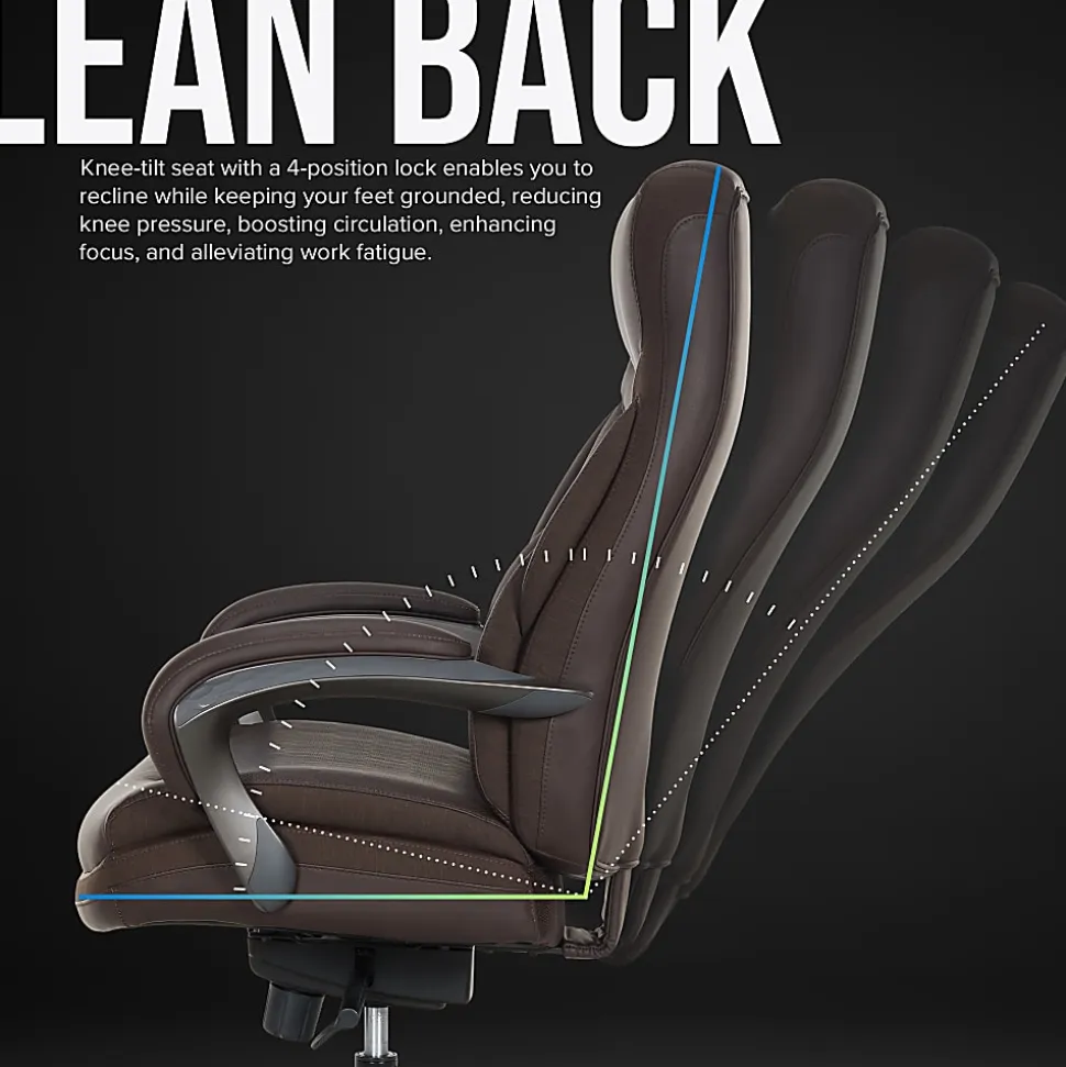 Shaquille O'Neal™ Maximos Big & Tall Ergonomic Vegan Leather High-Back Executive Office Chair, Dark Brown/Silver, BIFMA Compliant