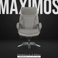 Shaquille O'Nealâ„¢ Maximos Big & Tall Ergonomic Vegan Leather High-Back Executive Office Chair, Gray/Silver, BIFMA Compliant