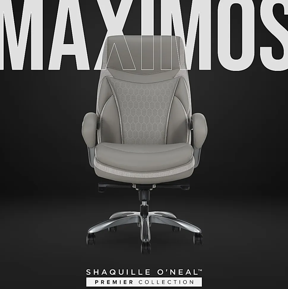 Shaquille O'Neal™ Maximos Big & Tall Ergonomic Vegan Leather High-Back Executive Office Chair, Gray/Silver, BIFMA Compliant