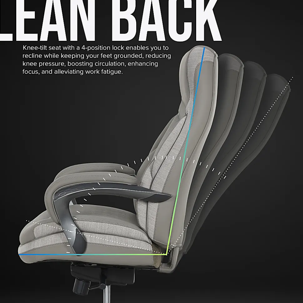 Shaquille O'Neal™ Maximos Big & Tall Ergonomic Vegan Leather High-Back Executive Office Chair, Gray/Silver, BIFMA Compliant