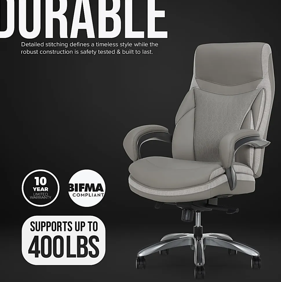 Shaquille O'Neal™ Maximos Big & Tall Ergonomic Vegan Leather High-Back Executive Office Chair, Gray/Silver, BIFMA Compliant