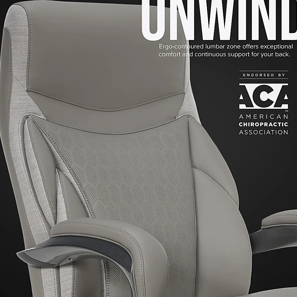 Shaquille O'Neal™ Maximos Big & Tall Ergonomic Vegan Leather High-Back Executive Office Chair, Gray/Silver, BIFMA Compliant