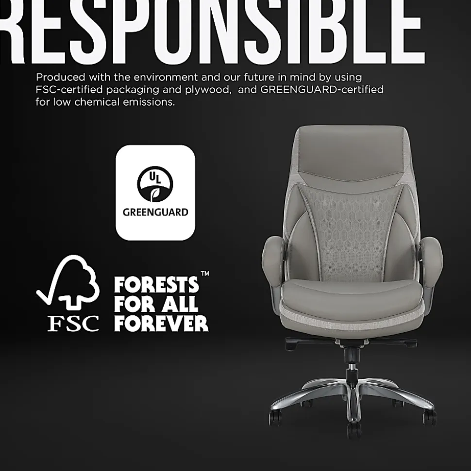 Shaquille O'Neal™ Maximos Big & Tall Ergonomic Vegan Leather High-Back Executive Office Chair, Gray/Silver, BIFMA Compliant