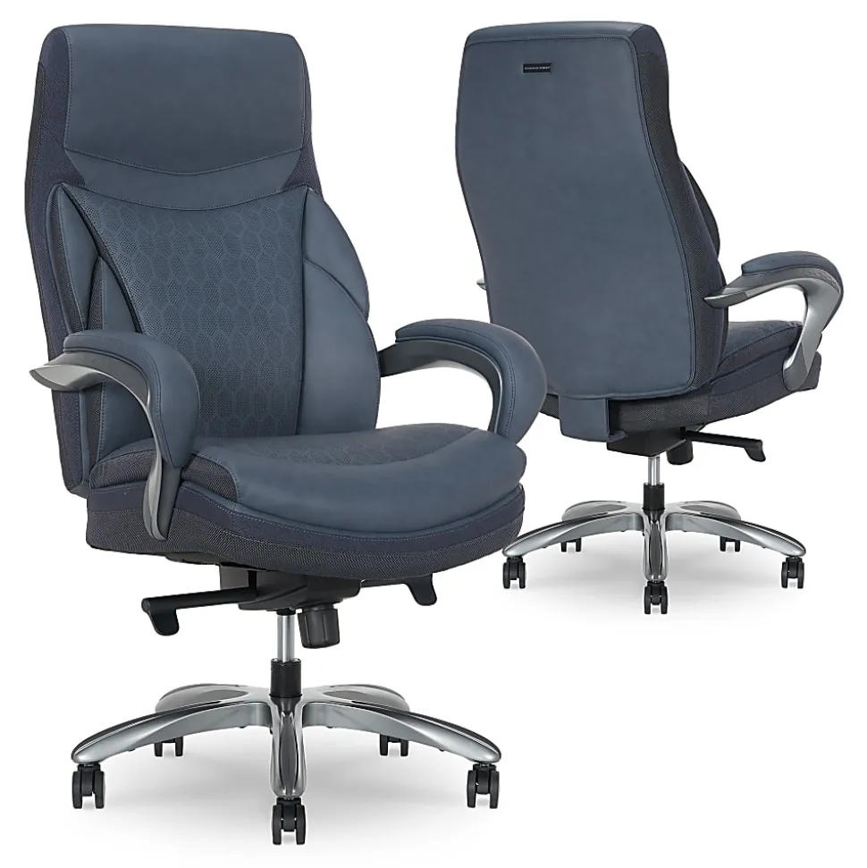 Shaquille O'Neal™ Maximos Big & Tall Ergonomic Vegan Leather High-Back Executive Office Chair, Blue/Silver, BIFMA Compliant
