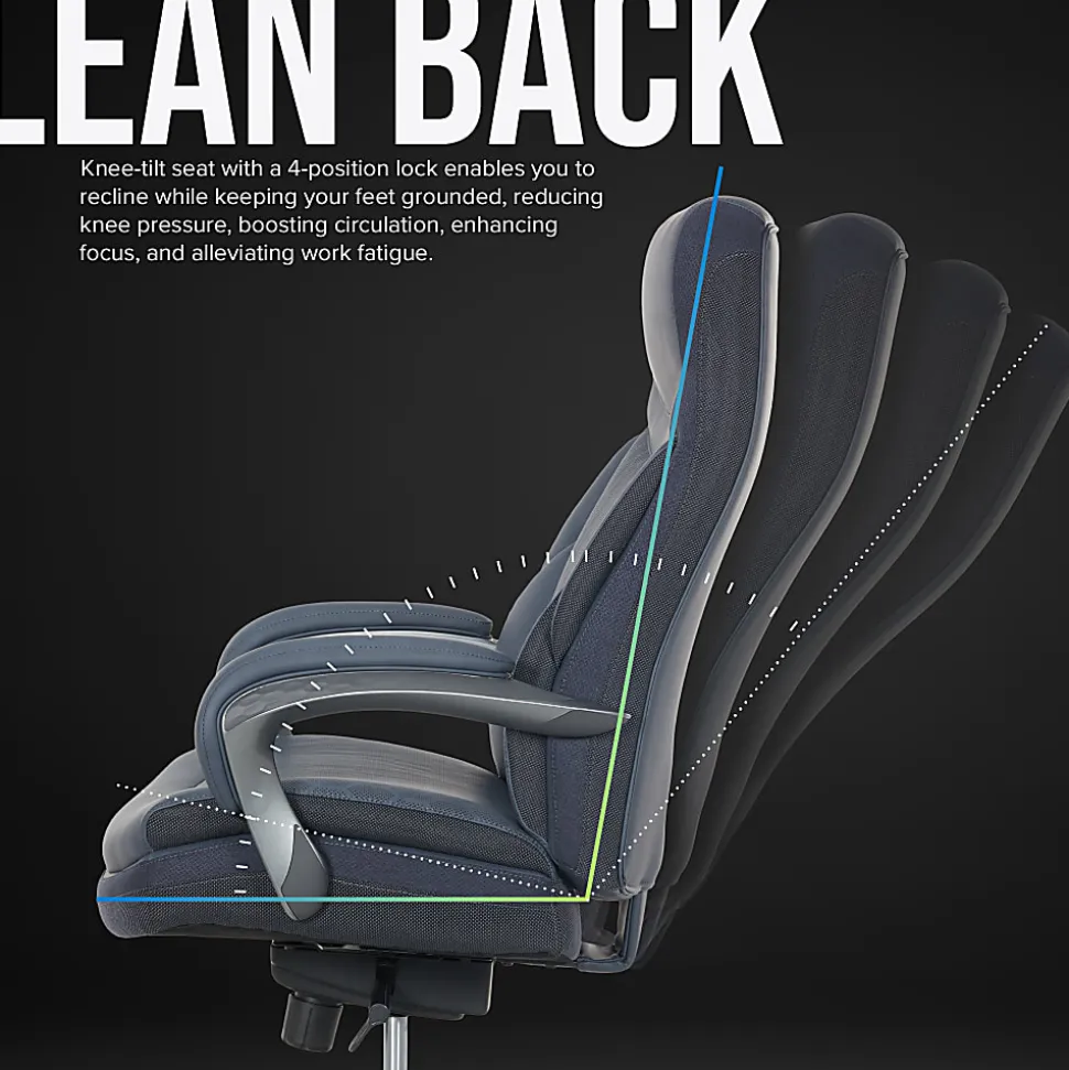 Shaquille O'Neal™ Maximos Big & Tall Ergonomic Vegan Leather High-Back Executive Office Chair, Blue/Silver, BIFMA Compliant