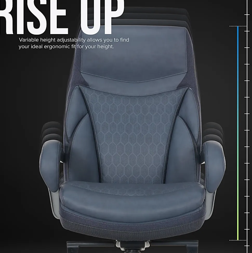 Shaquille O'Neal™ Maximos Big & Tall Ergonomic Vegan Leather High-Back Executive Office Chair, Blue/Silver, BIFMA Compliant