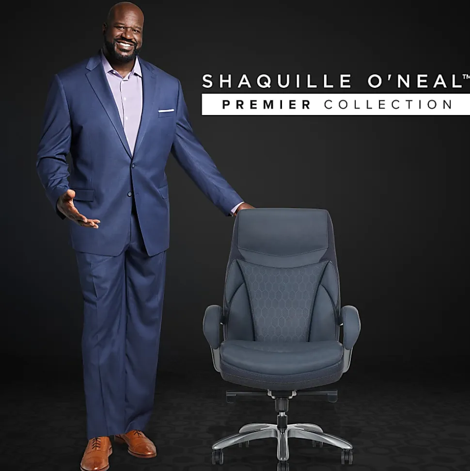 Shaquille O'Neal™ Maximos Big & Tall Ergonomic Vegan Leather High-Back Executive Office Chair, Blue/Silver, BIFMA Compliant