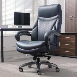 Shaquille O'Neal™ Maximos Big & Tall Ergonomic Vegan Leather High-Back Executive Office Chair, Blue/Silver, BIFMA Compliant