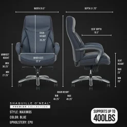 Shaquille O'Neal™ Maximos Big & Tall Ergonomic Vegan Leather High-Back Executive Office Chair, Blue/Silver, BIFMA Compliant