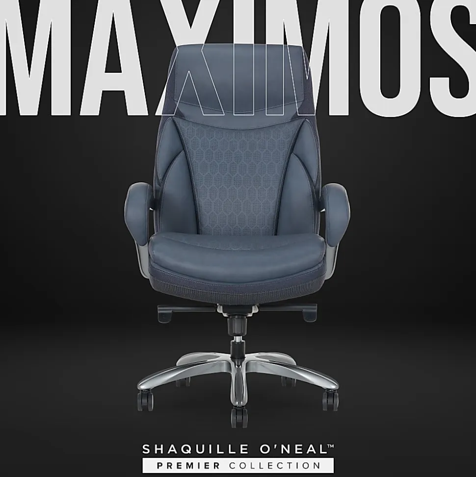 Shaquille O'Neal™ Maximos Big & Tall Ergonomic Vegan Leather High-Back Executive Office Chair, Blue/Silver, BIFMA Compliant
