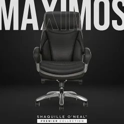 Shaquille O'Nealâ„¢ Maximos Big & Tall Ergonomic Vegan Leather High-Back Executive Office Chair, Black/Silver, BIFMA Compliant
