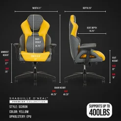 Shaquille O’Neal™ Sciron Big & Tall Ergonomic High-Back Vegan Leather Executive Gaming Office Chair, Gray/Yellow