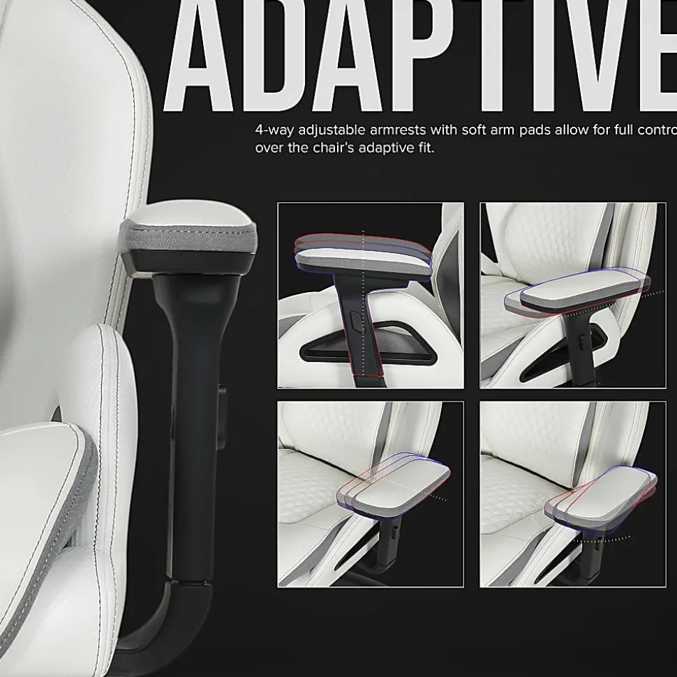 Shaquille O'Neal™ Sciron Big & Tall Ergonomic High-Back Vegan Leather Executive Gaming Office Chair, White/Gray, BIFMA Compliant