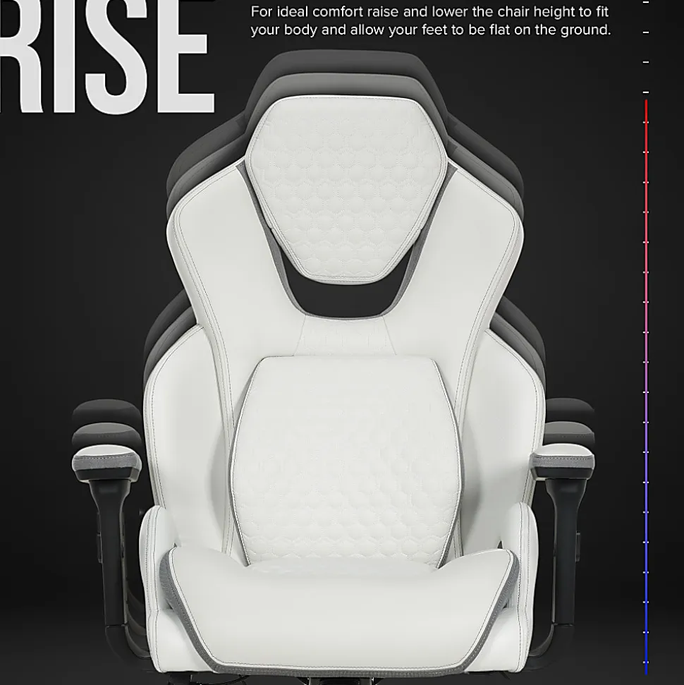 Shaquille O'Neal™ Sciron Big & Tall Ergonomic High-Back Vegan Leather Executive Gaming Office Chair, White/Gray, BIFMA Compliant