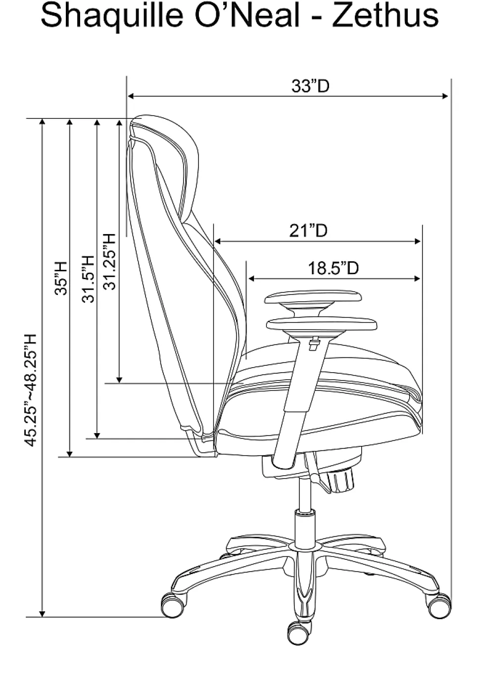 Shaquille O'Neal™ Zethus Ergonomic Bonded Leather High-Back Executive Office Chair, Black
