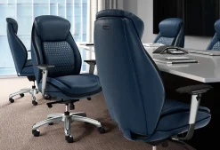 Shaquille O'Neal™ Zethus Ergonomic Bonded Leather High-Back Executive Office Chair, Navy/Silver