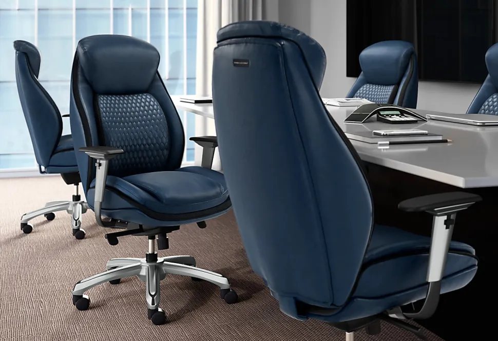 Shaquille O'Neal™ Zethus Ergonomic Bonded Leather High-Back Executive Office Chair, Navy/Silver