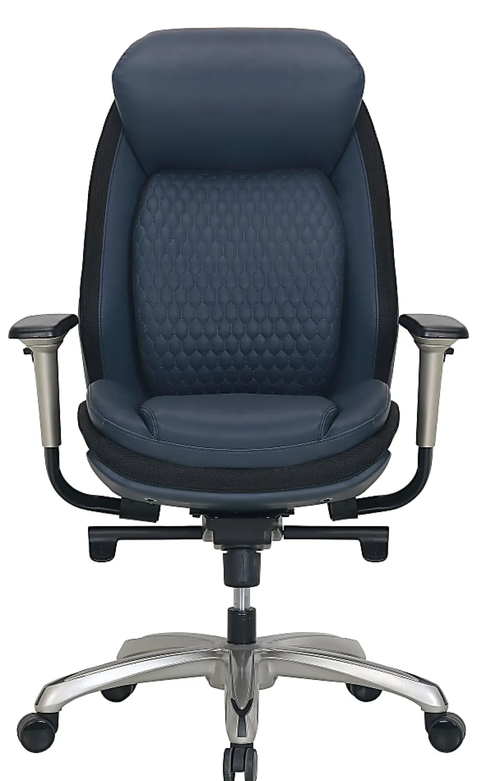 Shaquille O'Neal™ Zethus Ergonomic Bonded Leather High-Back Executive Office Chair, Navy/Silver