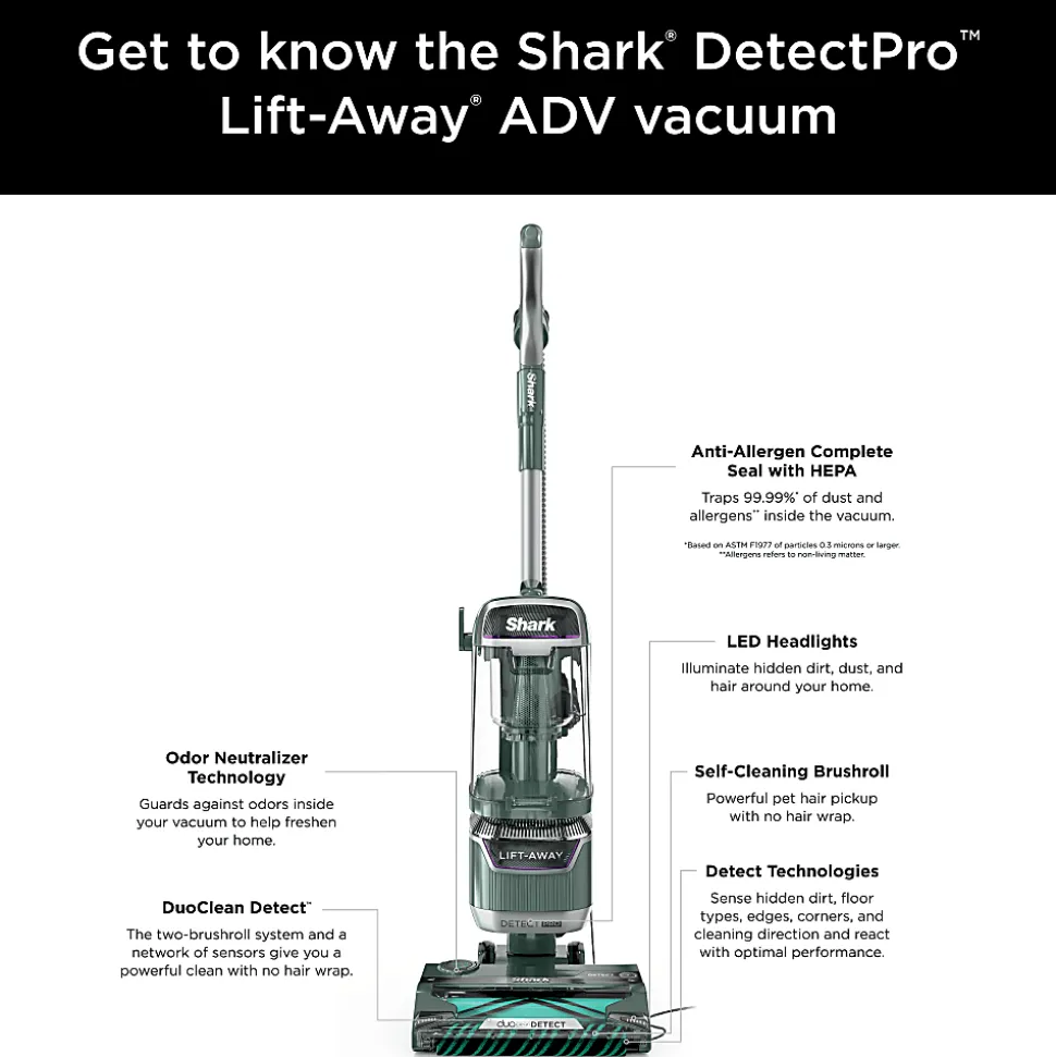 Shark Detect Pro Lift-Away ADV Corded Upright Vacuum, 0.2 Gallons, Evergeen, Total Quantity 1