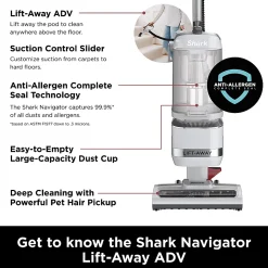 Shark Navigator Lift-Away Refresh Base Model Upright Vacuum, 0.38 Gallons, White, Total Quantity 1